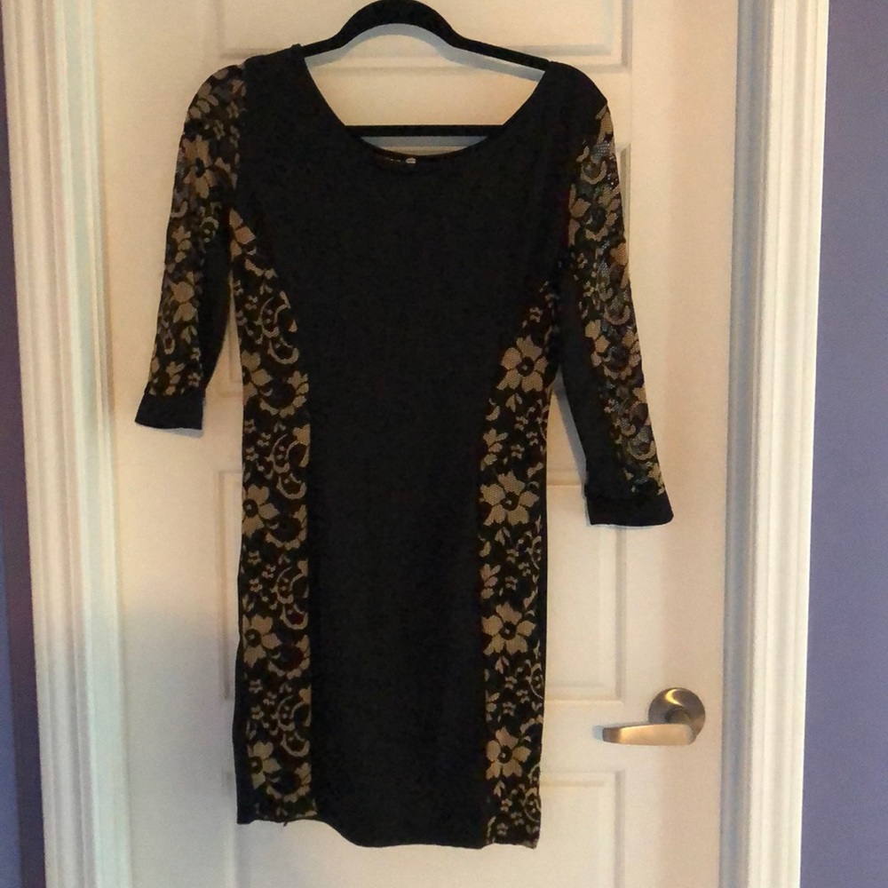 Black and gold lace dress